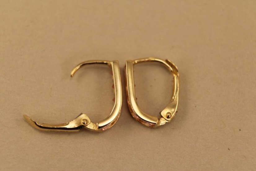 Zlaté dámske náušnice - Klasický patent - Zirkóny - 14k - Žlté zlato