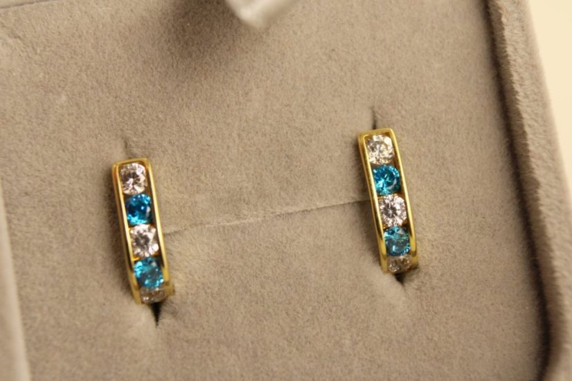 Zlaté dámske náušnice - Francúzke zapínanie - Zirkóny - 14k - Žlté zlato