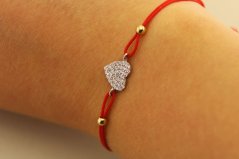 Šnúrkový náramok - Zirkónové srdce - Kombinované zlato - 14k