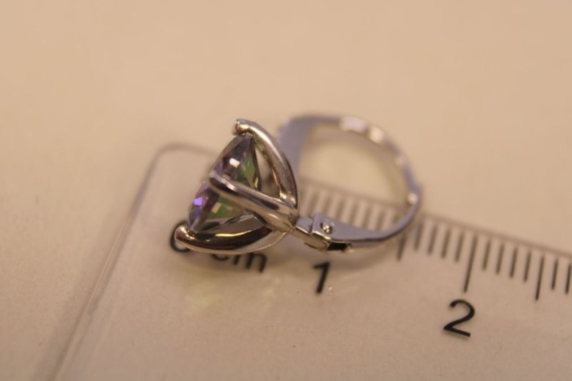 Strieborné naušnice s farebným kameňom, rhódium, číre zirkóny klasické zapínanie, 3,48g, 925/1000