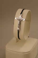 Náramok - kríž - svätý Benedikt - rhodium - striebro
