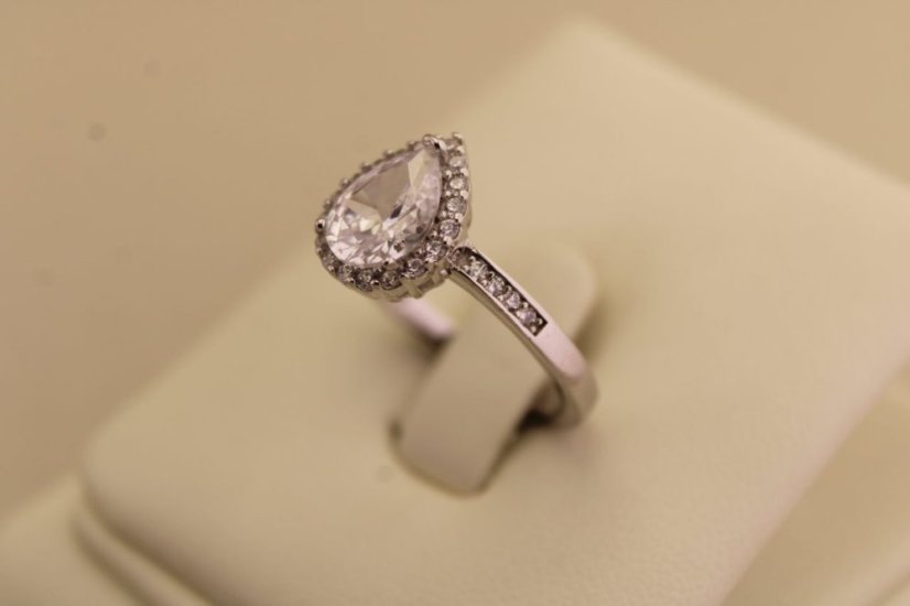 Strieborný prsteň slza - Číry zirkón - 925 - rhodium