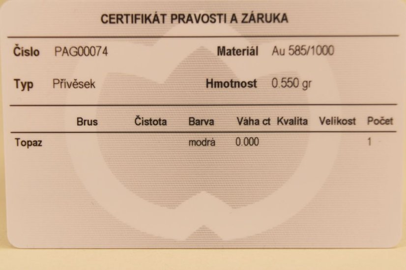 Prívesok- modrý topás- číre zirkóny-biele zlato