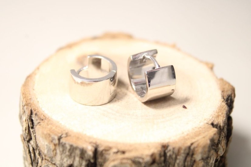 Strieborné náušnice hladké kruhy, rhodium, zacvakávacie zapínanie, 5,08 g, 925/1000