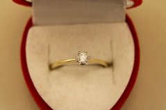 Zlatý prsteň, kombinované zlato, diamant 0,12 ct H, SI2, veľkosť 51, 1,20g 14k 585/1000
