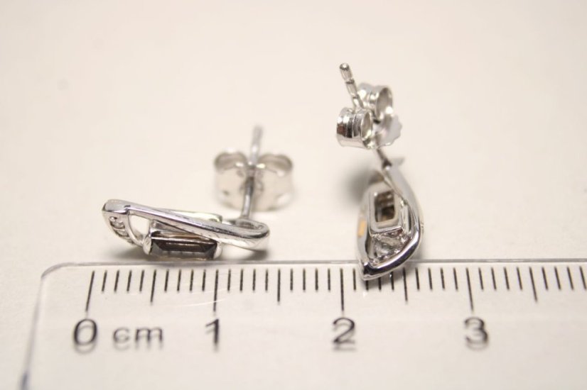 Náušnice-hnedo-šedý kremeň-číre zirkóny-rhodium-puzetky-striebro