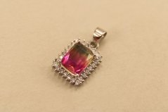 Prívesok - rúžovo-žltý zirkón - číre kamienky - rhodium - striebro
