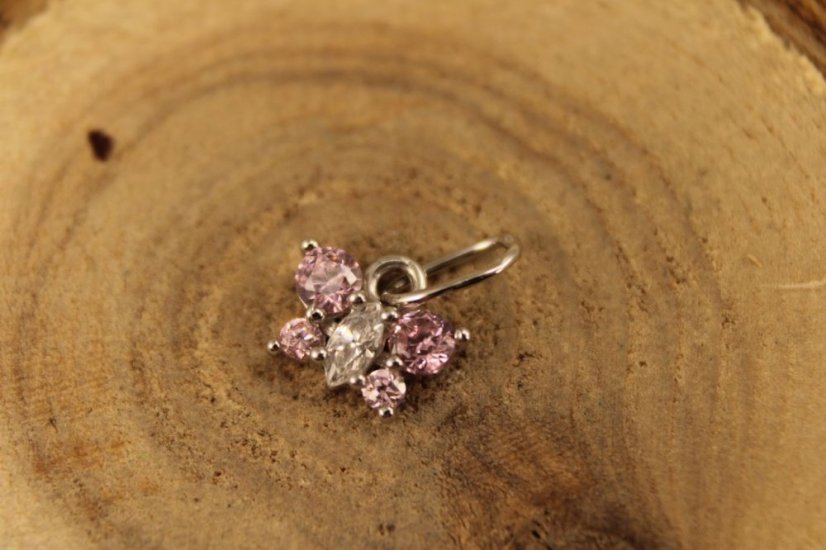 Prívesok- motýlik- číre-rúžové- zirkóny-biele zlato-14K