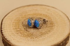 Náušnice - modrý opál - číre zirkóny - štvorec - puzetky - rhodiované striebro