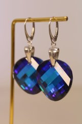Strieborné visiace náušnice s modrým swarovkski crystals, rhodiované striebro, 18,44g, 925/1000