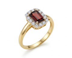 Prsteň - granát - číre zirkóny - žlté zlato - 14K