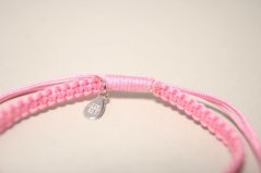 Šnúrkový ružový náramok so strieborným srdiečkom, nastaviteľná dĺžka,číre zirkóny 1,51g, rhódium, 925/1000