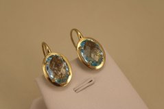 Náušnice - prírodný topás - patent - žlté zlato -14K