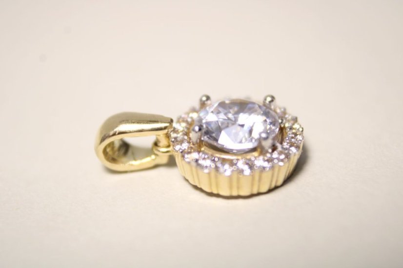 Elegantný zlatý prívesok kruh číre zirkóny, žlté zlato, 2,43 g, 14 karátov 585/1000