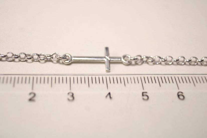 Retiazkový strieborný náramok s krížikom, rhódium, 18-21cm, 2,19g, 925/1000 - Materiál: Rhodiované striebro, Dĺžka náramku (cm): 18 + 3, Váha (g): 2,19, Rýdzosť: STRIEBRO 925/1000