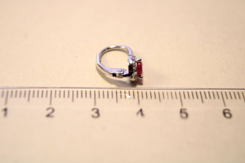 Strieborné rhódiované náušnice so sýtoružovým kameňom, číre zirkóny, klasické zapínanie, 1,69g, 925/1000