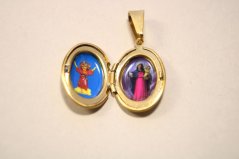 Prívesok- otvarací medailón Anjel- Panna Mária s Ježišom- pozlátená oceľ