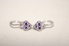 Naušnice- srdiečka-fialové zirkóny- brizúra- biele zlato- 14 karátov