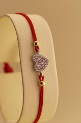 Šnúrkový náramok - Zirkónové srdce - Kombinované zlato - 14k