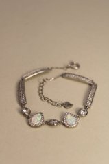 Náramok-biely opál-číre zirkóny-rhodium-striebro