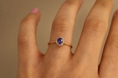 Prsteň - Tanzanit - brilianty 0,05 ct - rúžové zlato - 14K