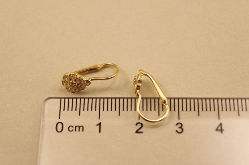 Náušnice-kvietky-číry zirkón- brizúra- žlté zlato- 14 karátov