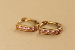 Zlaté dámske náušnice - Klasický patent - Zirkóny - 14k - Žlté zlato