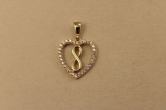 Prívesok- srdce- nekonečno- zirkóny- žlté zlato- 14 karátov