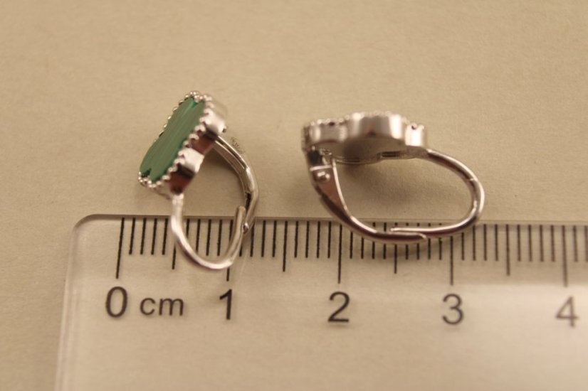 Náušnice-ďatelinka-zelený malachit-patent-rhodium-striebro