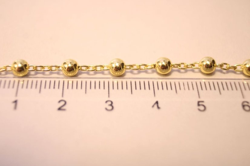 Náramok ruženec s výraznými hladkými guľôčkami z pozláteného striebra, 18,5cm, 3,27g, 925/1000 - Materiál: Pozlátené striebro, Dĺžka náramku (cm): 18,5, Váha (g): 3,27, Rýdzosť: STRIEBRO 925/1000
