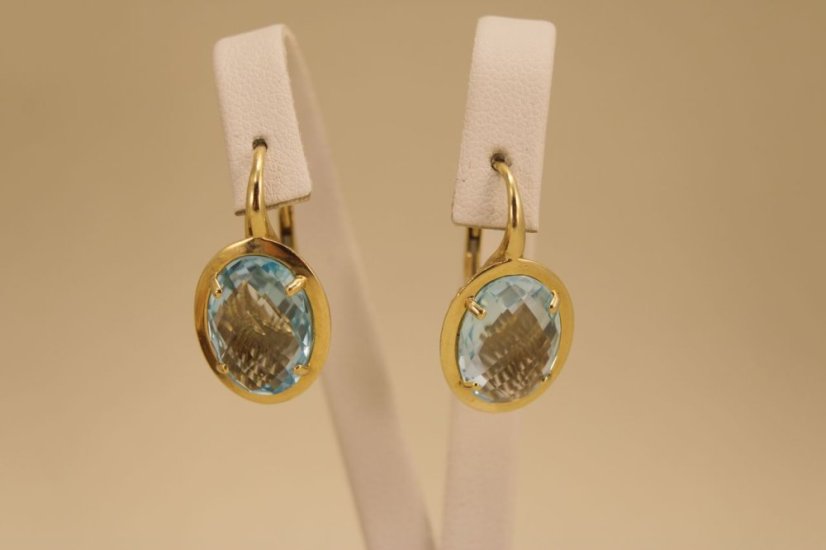 Náušnice - prírodný topás - patent - žlté zlato -14K