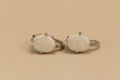 Náušnice - biely opál - zirkóny - patent - rhodium - striebro