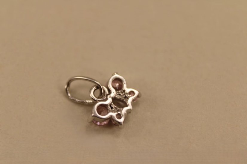 Prívesok- motýlik- číre-rúžové- zirkóny-biele zlato-14K