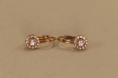Náušnice- okrúhly tvar- číre zirkóny- patent-rúžové zlato- 14 karátov