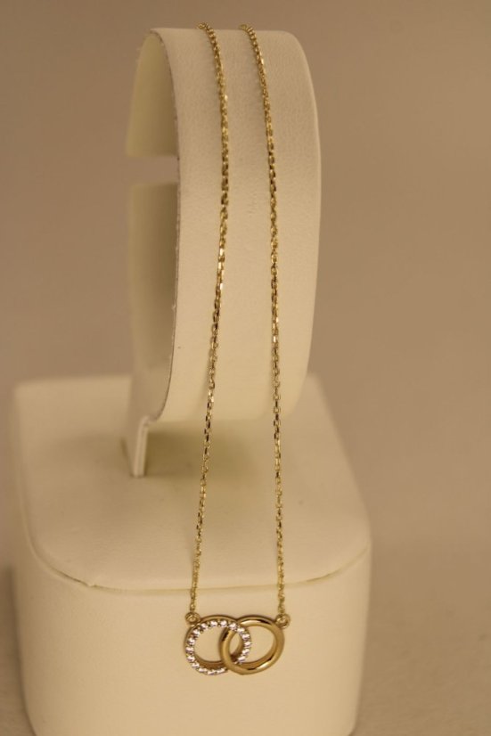 Celebritka - Anker - dva kruhy - číre zirkóny - žlté zlato - 14 karátov