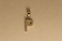 Prívesok - písmeno P - číre zirkóny - žlté zlato - 14K