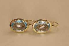 Náušnice - prírodný topás - patent - žlté zlato -14K