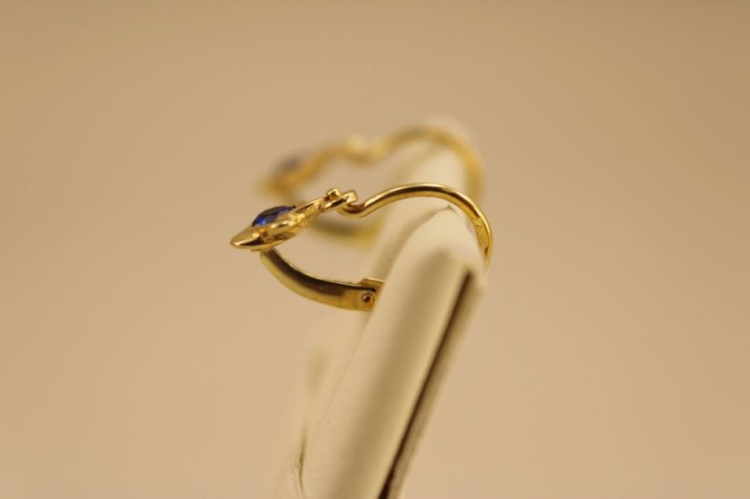 Detské náušnice -kvietky-modrý zirkón-žlté zlato-brizúra-14 karátov