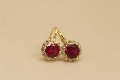 Náušnice - sýto rúžový a číry zirkón - patent - pozlátené striebro