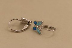Náušnice- motýľ- modrý opál- patent- rhódiované striebro