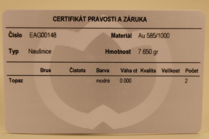Náušnice - prírodný topás - patent - žlté zlato -14K