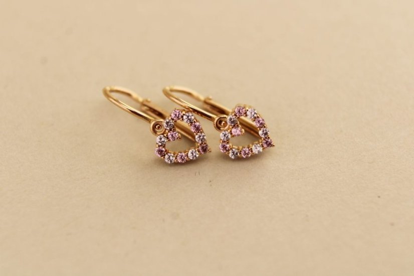 Zlaté náušnice - Novorodenecké - Zirkónové srdiečko - 14k - Ružové zlato