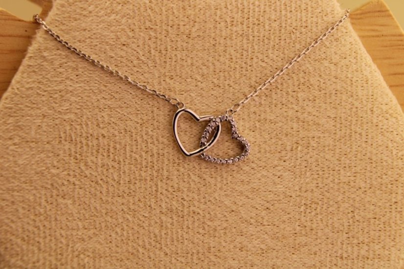 Zlatá celebritka - Dve srdcia - Zirkón - Biele zlato - 14k