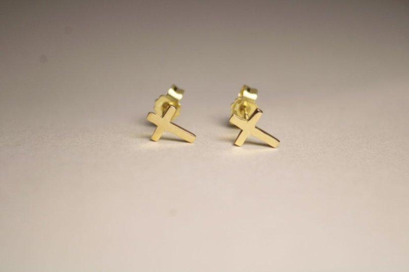 Zlaté náušnice v tvare krížika, puzetky, žlté zlato, 0,64 g, 14K 585/1000
