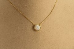 Retiazka - Anker - opál v lunete - pozlátené striebro