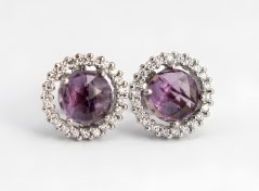 Naušnice- ametyst- číre zirkóny- puzetky- rhódiované striebro