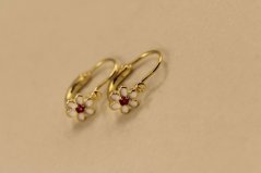 Náušnice- kvety- smalt- červený zirkón- pozlátené striebro