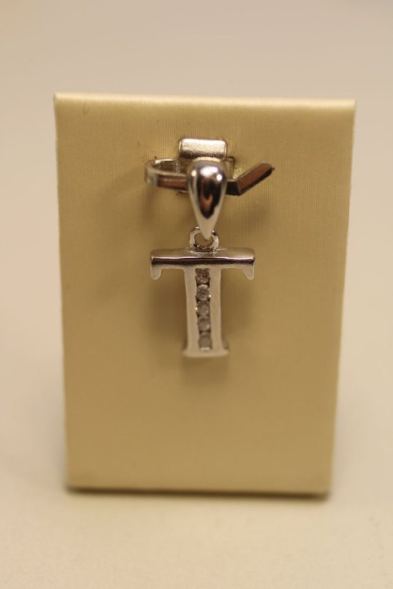 Prívesok-písmeno T- číre zirkóny-striebro-rhodium