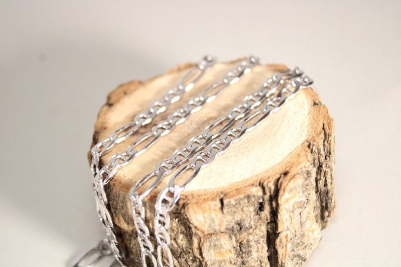 Rhódiovaná retiazka so vzorom Figaro s vysokým leskom, 55,5 cm, 12,64g, 925/1000 - Materiál: Rhodiované striebro, Dĺžka retiazky (cm): 55,5, Váha (g): 12,64, Rýdzosť: STRIEBRO 925/1000