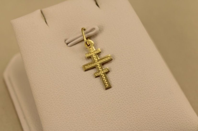 Prívesok-gravír-greckokatolícky kríž-žlté zlato-14 karátov